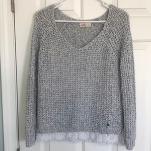 Hollister Gray Knit V Neck Sweater
